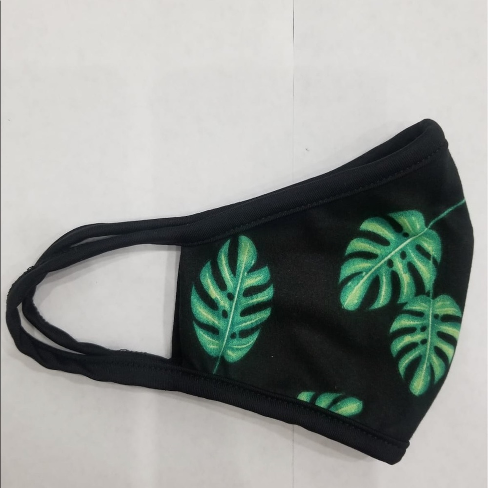 Super Cute Green Leaf Black Mask Spandex Cotton